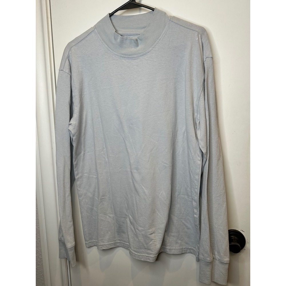 PS Basics by PacSun Mens Mock Neck Long Sleeve Regular Fit Tee Light Blue Grey S